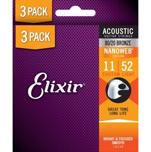 Elixir Nanoweb 80/20 Bronze Custom Light 3-Pack