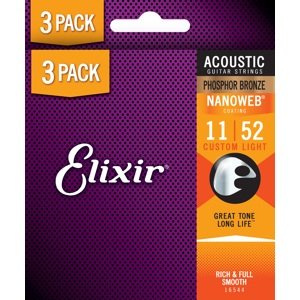 Elixir Nanoweb Phosphor Bronze Custom Light 3-Pack