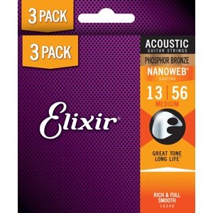 Elixir Nanoweb Phosphor Bronze Medium 3-Pack