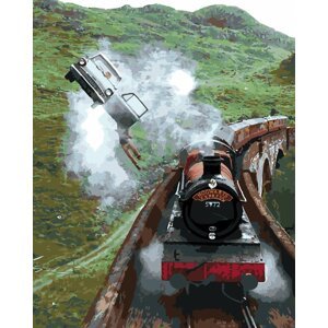 Zuty Maľovanie podľa čísel Harry Potter visiaci na lietajúcom aute a rokfortský expres